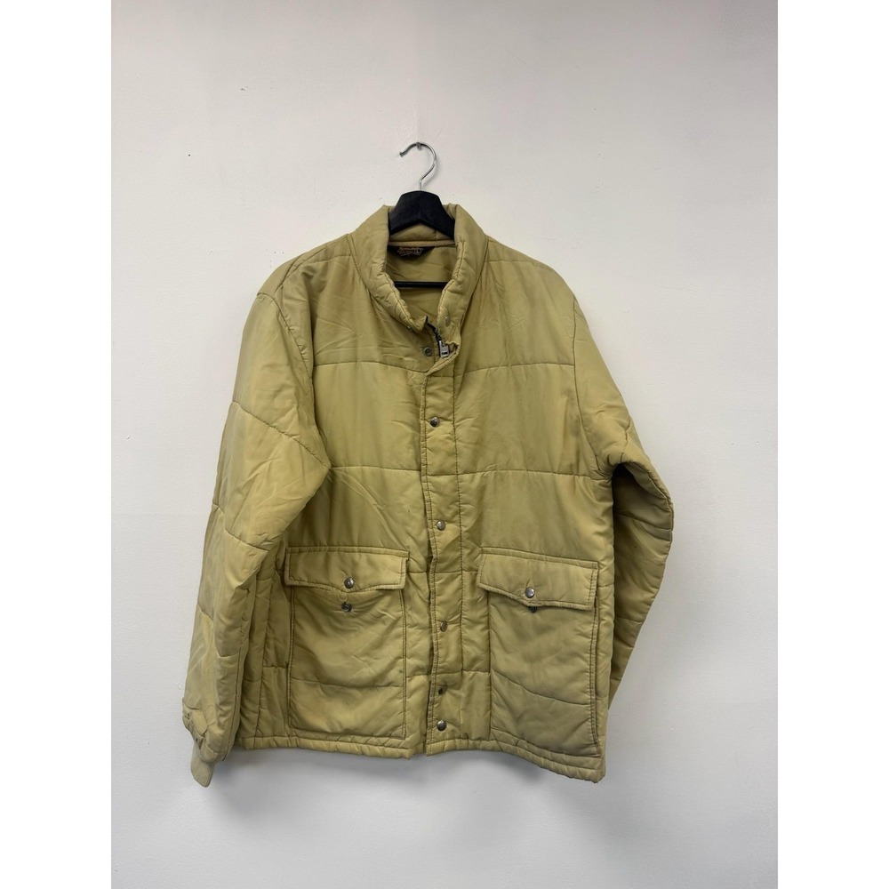 Vintage Swingster Jacket Mens Large Khaki Quilted Snap Front Insulated Pockets